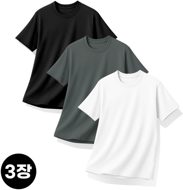 3장세트 냉감 통기성 쿨론 기능성 반팔 티셔츠 남녀공용 여름 쿨티 헬스 러닝 작업복 빅사이즈