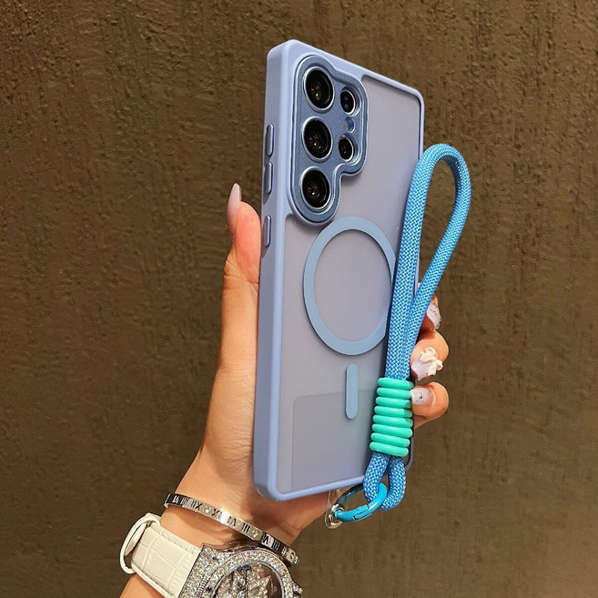 갤럭시 S25 엣지 S24 S23 울트라 플러스 S24FE 케이스용 새 무광 반투명 랜야드 충격 방지 마그네틱 커버 DS-6U