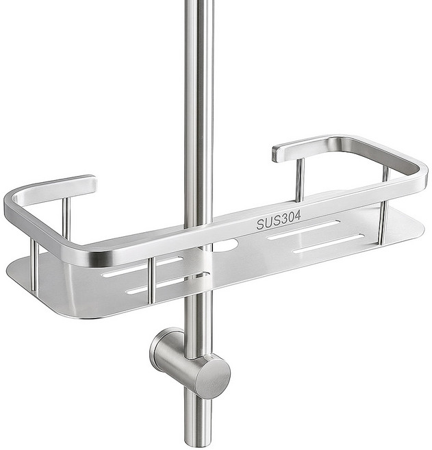 바스클릭 스텐304 무타공 슬라이드바 샤워바 욕실 샤워기 고정 선반, 실버