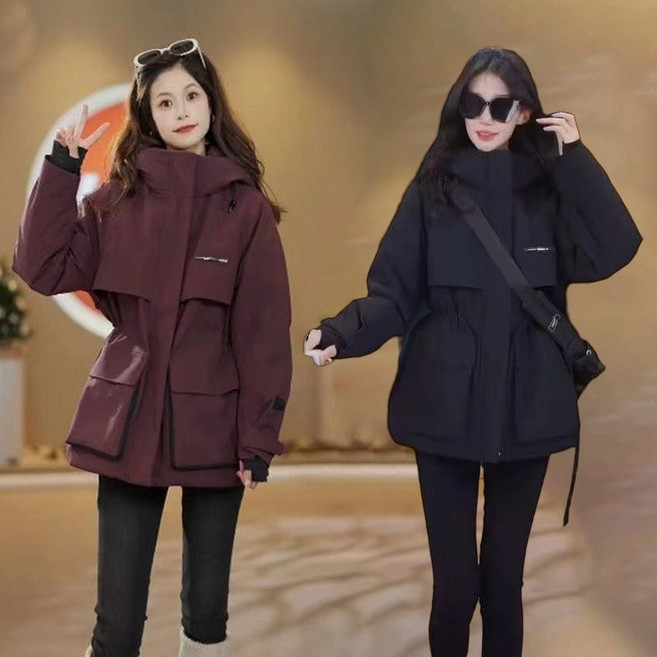 남녀 카고패딩 바람막이 후드점퍼 허리 스트링 도톰한 롱패딩 방풍 웰론패딩 코트