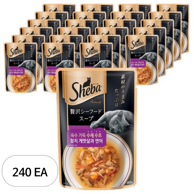 쉬바 1세 이상 고양이 수제 수프 간식, 혼합맛(게맛살/연어), 40g, 240개