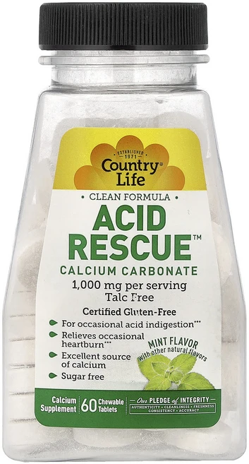 컨트리라이프 애시드 레스큐 칼슘 카보네이트 민트 향 1000 mg 60 츄어블, 6개, 60정 - 쿠팡
