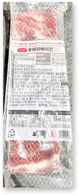 베이컨 (통 에쓰푸드 500g) 가정집 캠핑용 베이컨피자용 고소한맛 카페베이컨, 1개, 500g