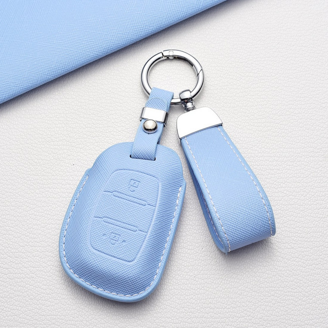 럭셔리 현대 2/3버튼 프라다 그레인 키 케이스 - 포터2/투싼IX/액센트/아반떼 등 핏 퍼펙트, 현대 X2 타입(2버튼), 스카이블루