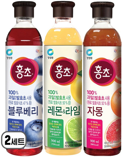 청정원 홍초 블루베리 + 레몬라임 + 자몽, 2세트, 2.7L