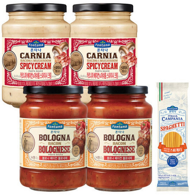파스타소스 베이컨 머쉬룸 스파이시 430g 2병+베이컨 볼로네제 430g 2병+면500g, 4개