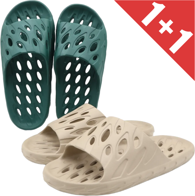 라미슈즈 1+1 색상조합 미끄럼방지 물빠짐 욕실화 THE리프 욕실 슬리퍼 세트, 1세트, 애쉬브라운+다크그린