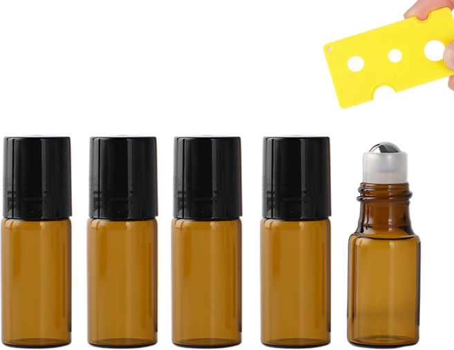 소이도르 갈색 차광 롤온 공병 오일 향수용기+롤온 따개 포함 3ml, 5개, 갈색(Brown)
