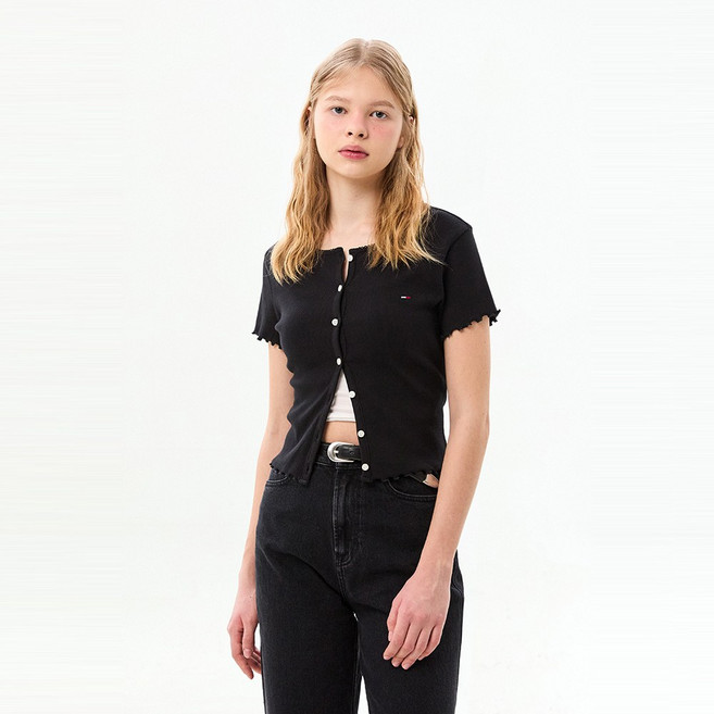 타미힐피거 슬림 립 버튼 탑 (T32G1TTO16TWT2BDS)