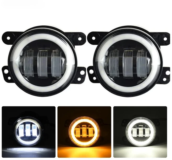 7인치 LED 헤드라이트 헤일로 링 (상/하향등 엔젤 아이 DRL 황색 방향지시등 포함) 오프로드 지프 랭글러, 03 2pcs 4inch fog light