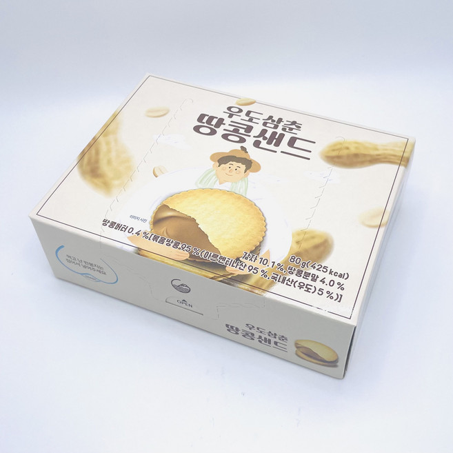 제주 우도삼춘 땅콩샌드 12개입 마음샌드 여행 선물 기념품 간식 쿠키, 80g, 1개