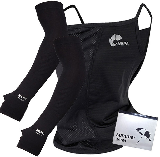 네파 드라이쿨링 자외선차단마스크+손등쿨토시+파우치세트, 1세트, 마스크_블랙/손등쿨토시_블랙+파우치1개