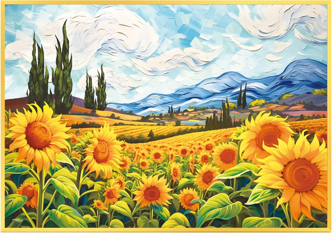 1000피스 직소퍼즐 해바라기 언덕 유화풍 (액자옵션선택) TPD10-1039, 1개, 퍼즐+알루미늄골드 직소퍼즐액자포함