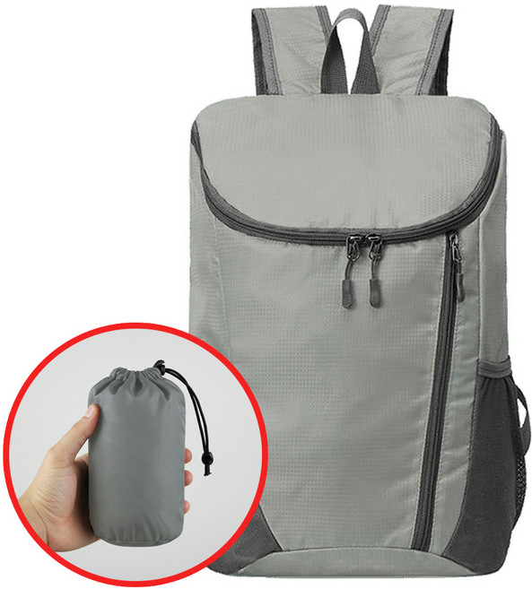 엘마운틴 오픈업 초경량 접이식 휴대용 배낭 20L 등산 여행 아웃도어 백팩, 그레이