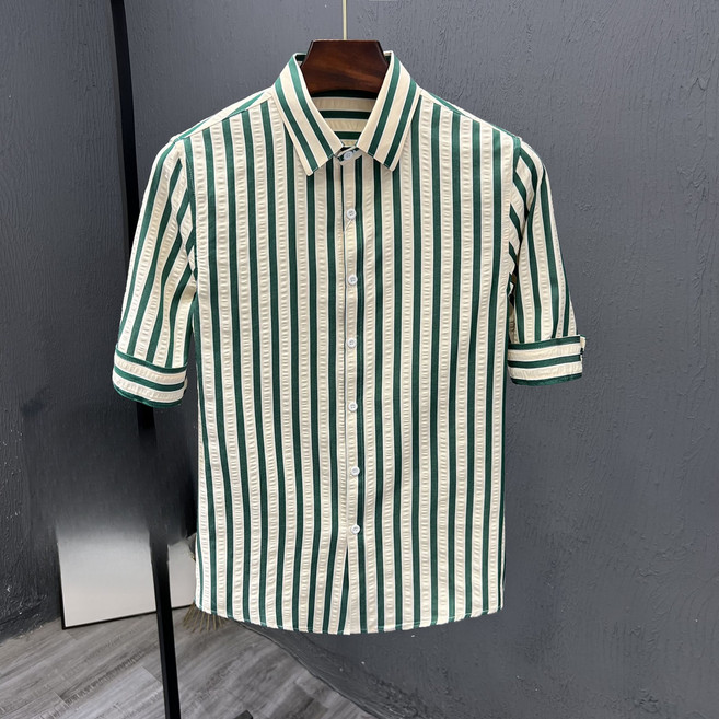 여름 남성 스트라이프 슬림핏 반팔 셔츠 얇은 캐주얼 상의