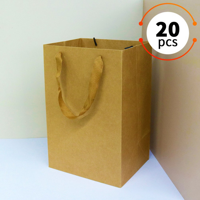 두꺼운 고급 종이쇼핑백 선물용 종이가방 무지 종이백 도시락 포장 쇼핑백 답례품 케이크 가방 20매, 크라프트