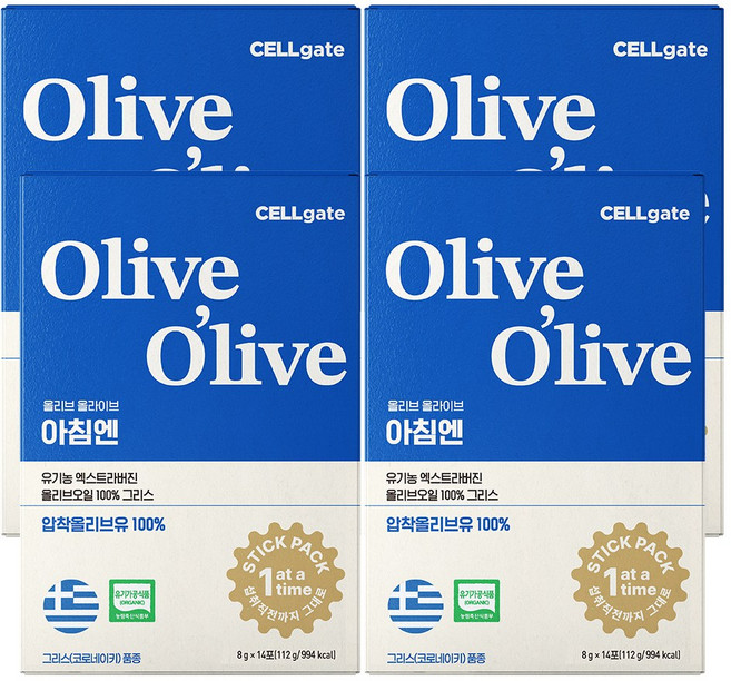 셀게이트 올리브올라이브 아침엔 유기농 엑스트라버진 올리브오일 그리스, 112g, 4개