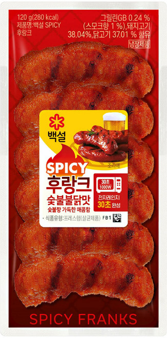 (냉장)[백설]숯불불닭맛후랑크, 120g, 24개