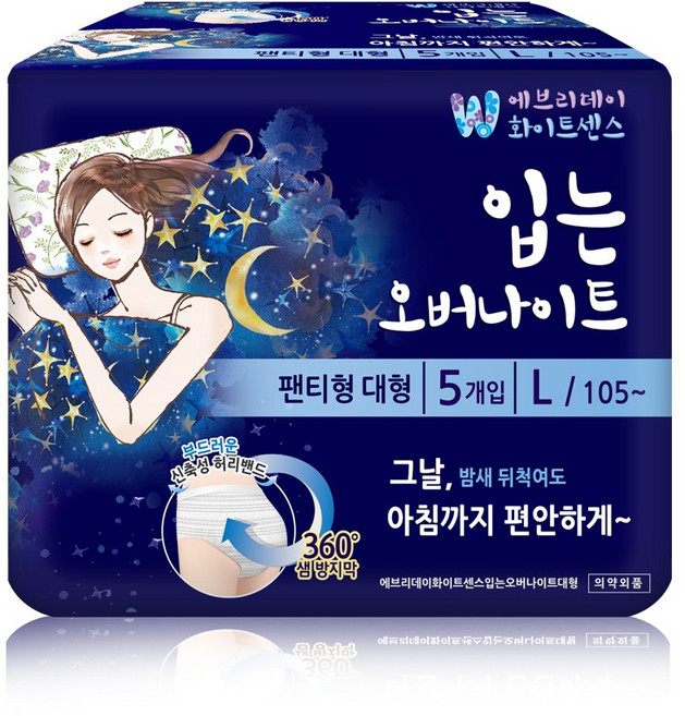 화이트센스 입는 대형 오버나이트, 5개입, 2개