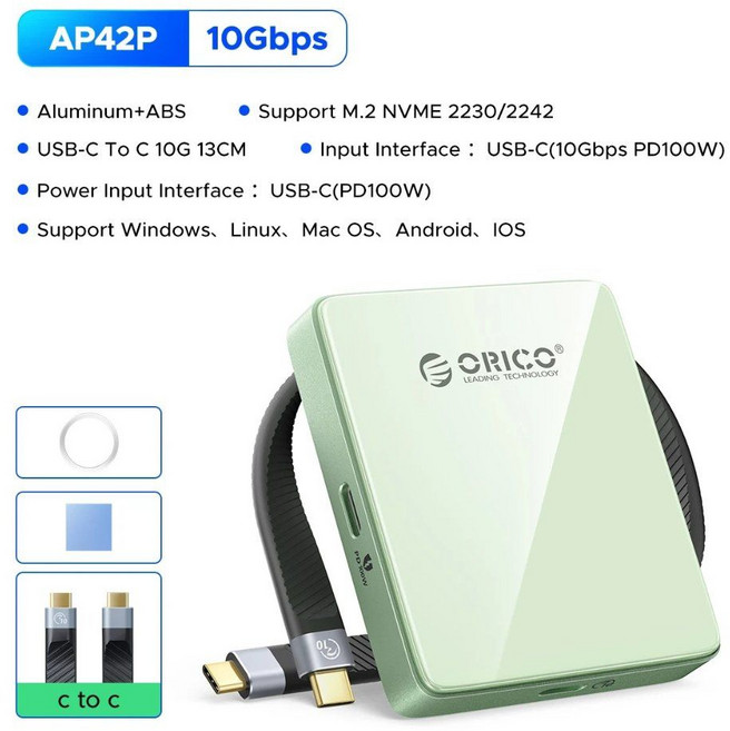 ORICO 외장 SSD 케이스 M.2 NVMe 마그네틱 인클로저 2230 2242 TF 카드 리더 PD 100W 10Gbps 아이폰 16 17용