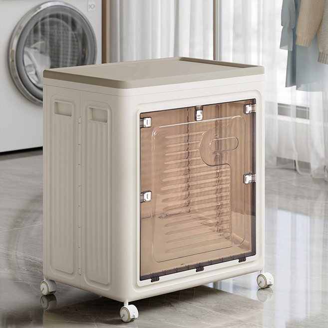 순수팩토리 대용량 폴딩이불정리함 150L 1단 이불정리 폴딩수납장 단추가가능, 3개, 아이보리+투명