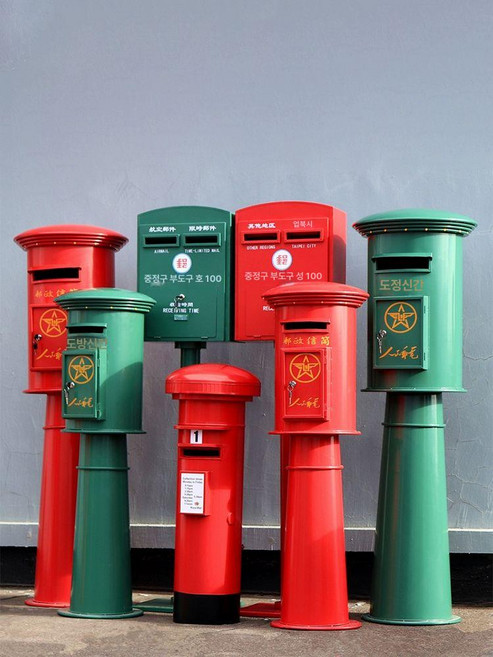 철제 우체통 편지함 대형 야외 건의함 방수 철재 빨간우편함 벽면부착식, 1.5m 연근색 레드 크라운 포함 우체통