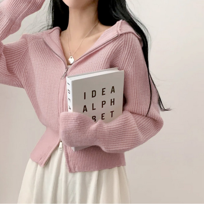 라라홀리 러블리 크롭 투웨이 후드 니트 집업