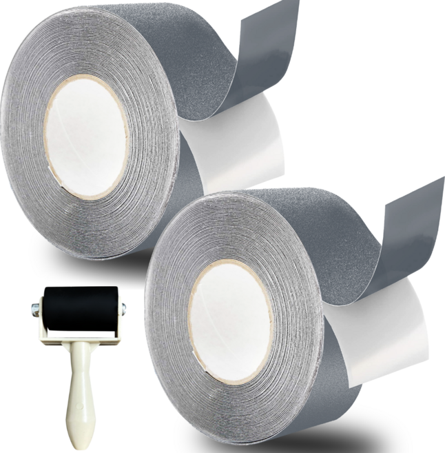 폭 5cm x 길이 10M 미끄럼방지 테이프 욕실 계단바닥 안전 + 롤러 무료 증정, 회색, 2개