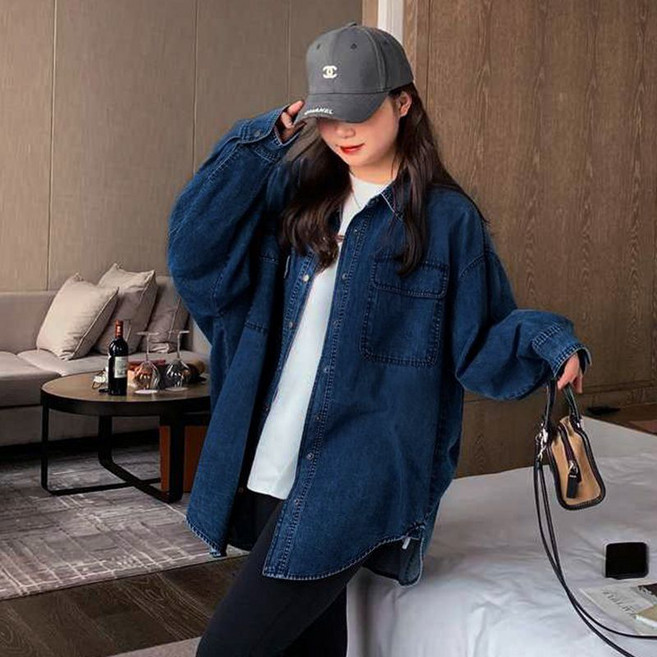 Neirny 여성 빅사이즈 데님셔츠 봄가을 루즈핏 캐주얼 빈티지 간절기 슬림핏 패션 기질 바람막이 청남방 상의