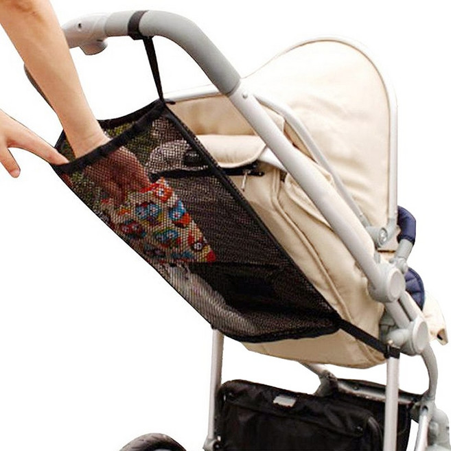 유모차그물가방 정리망 보조가방 수납가방 네트가방 유모차탈부착가방 유모차네트백, 블랙, 1개