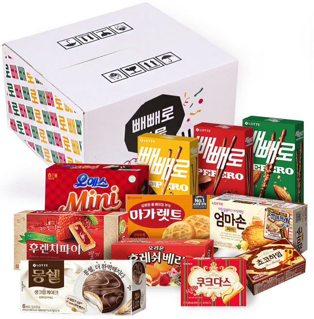 [간식대장] 빼빼로데이 최고의 간식 빼빼로 실속 B세트 아몬드빼빼로 빼빼로 초코필드 빼빼로 오리지널 후렌치파이 오예스미니 마가렛트 후레쉬베리 몽쉘크림 엄마손파이 초코하임 쿠크다스, 1개, 빼빼로 실속 B