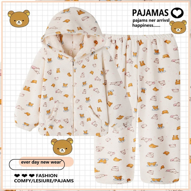 리락쿠마 수면 잠옷 곰돌이 후드집업 도톰한 겨울 긴팔 긴바지 빅사이즈 잠옷