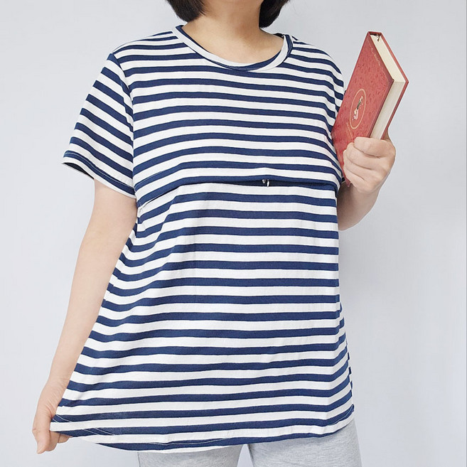 반팔 로라 단가라수유티 임산부 상의 홈웨어 수유복