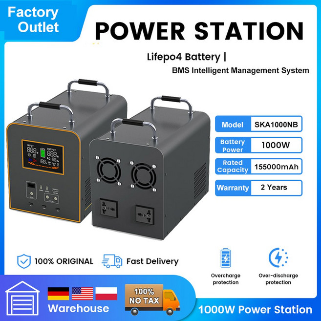 휴대용 발전소 1000W 전원 200W 1075WH 태양열 비상용 발전기 은행 가정 LIFEPO4 배터리 야외 100W 캠핑, 01 1KW 496Wh 155000mAh, 01 AU, 1개, 1개입