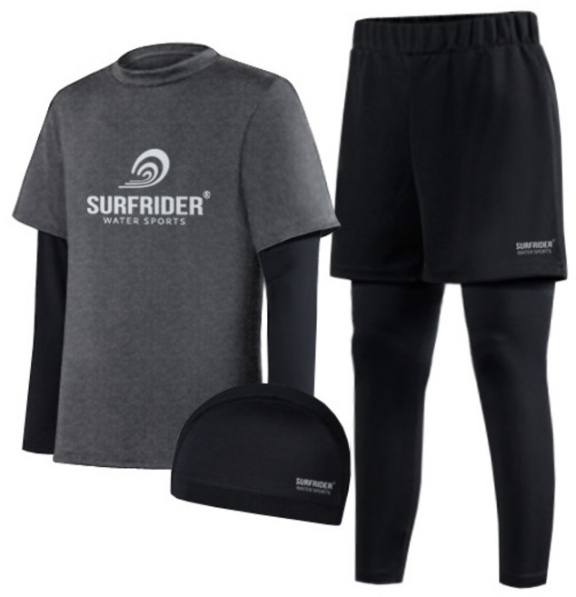 서프라이더 아동 래쉬가드 3종 풀세트 (상의+하의+수영모) / SURFRIDER