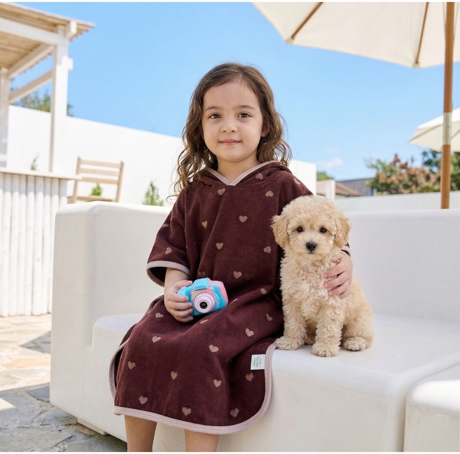 잼베이비 유아동 후드 비치가운 레인보우 다양한 색 넉넉한 모자 부드러운 감촉 면100 물놀이 필수품