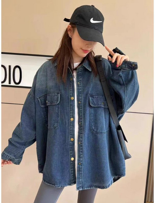 復古寬鬆牛仔襯衫外套女長袖春秋休閒百搭襯衣