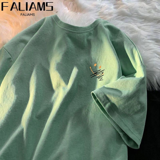 FALIAMS 短袖T恤 男女寬鬆潮流休閒百搭, ayfsysvshs石青,XL 60.0-70.0kg
