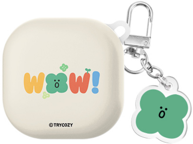 말랑말랑 키치 레터링 버즈라이브/버즈3/버즈3프로 하드 케이스 +아크릴 키링 세트, 와우, 버즈라이브(공용)