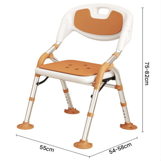 높은 등받이 접이식 노인 목욕의자 시트 높이 조절 가능, orange