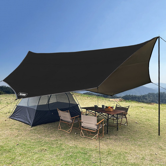 탑 랜더 경량 대형 팔각형 캠핑 방수 자외선 차단 타프 여러 명이 사용 가능 510x510, 천 타프만, 블랙