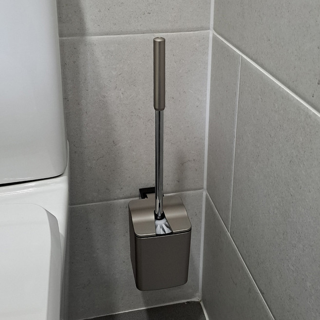 무타공 벽부착 사틴 화장실변기솔 벽고정 스텐골드 변기청소솔, 사각형, 1개