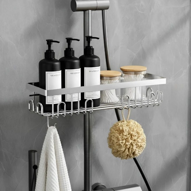 제네시픽 샤워기선반 무타공 샤워봉 샴푸거치대, 실버, 1개