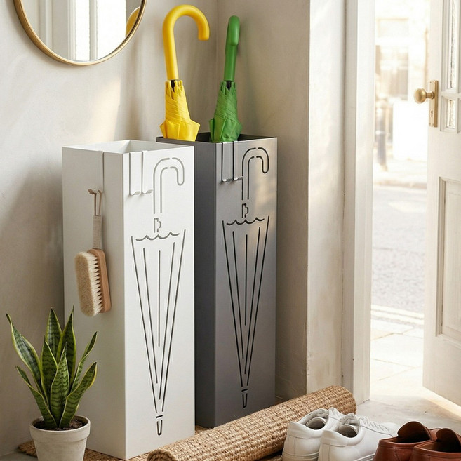 모던 사각 우산꽂이 현관 신발장 우산꽂이 자체제작 물받이 우산고리 포함, 사각 우산꽂이 - 매트 화이트, 1개