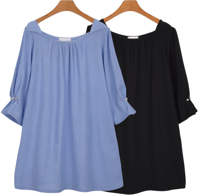 마마걸 체리진주T 빅사이즈여성의류 롱티 박스티 큰사이즈 쿨티셔츠 시원한티셔츠 엄마옷 50대여성복 중년여성티 88사이즈