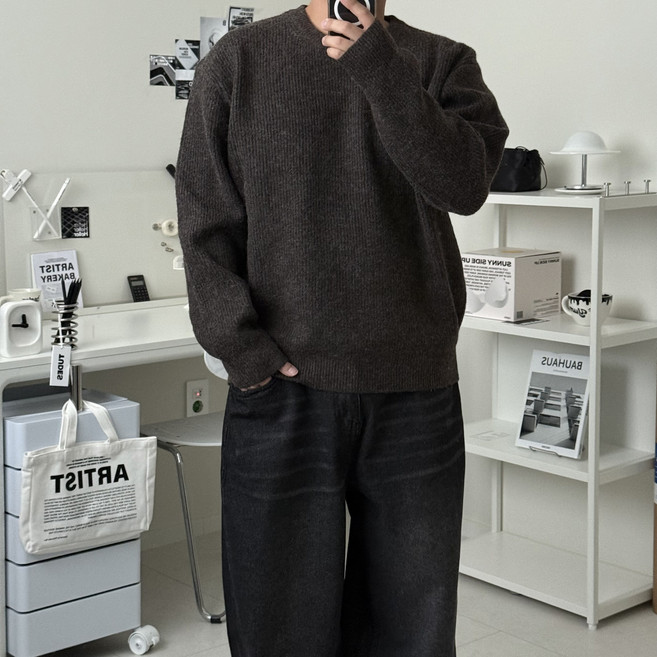 르위 울 오버핏 라운드 하찌 니트 파스텔 레이어드 겨울 스웨터