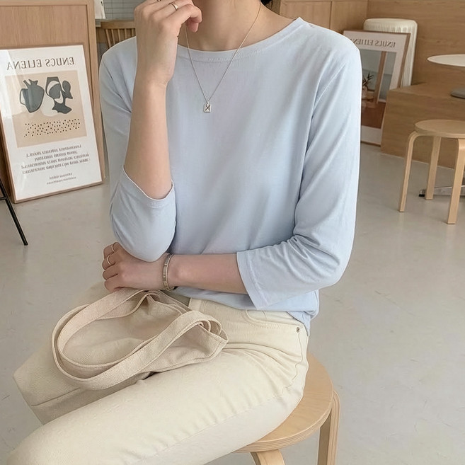 데일리앤 나디아 국내생산 부드러운 면 모달 스판 이너 무지 7부 여성 기본티