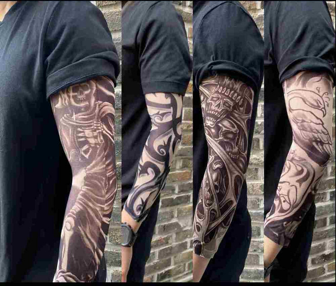 타투 팔 토시 훅백 문신 4종 남자 남성 긴팔 운전 해골 여름 자외선차단, X48전신해골, 1개