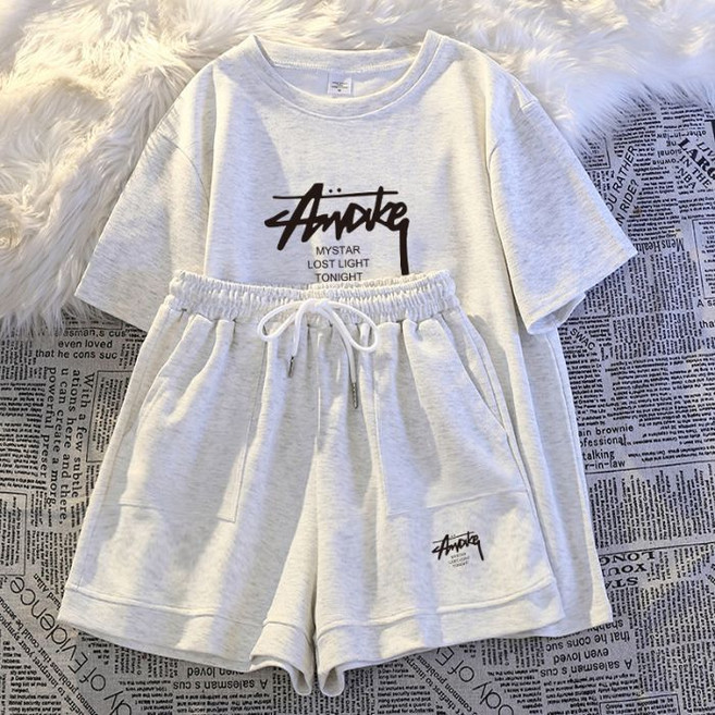 스타일닥터 여성 여름 레터링 프린트 반팔 반바지 세트 루즈핏 데일리 트레이닝복 세트