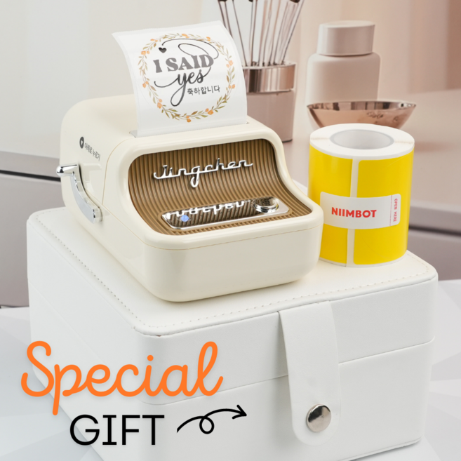Niimbot B21 네임스티커 라벨프린터 라벨기 (라벨지 1개 포함), 크림화이트, 사각화이트 40x20, B21라벨프린터